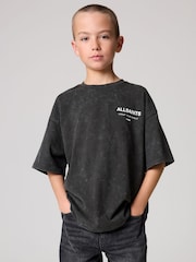 smALLSAINTS Washed Grey Oversized Underground Crew 100% Cotton T-Shirt - Image 1 of 7
