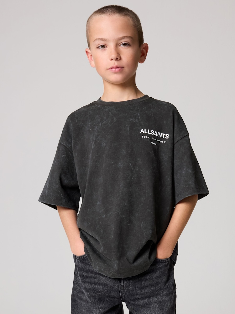 smALLSAINTS Washed Grey Oversized Underground Crew 100% Cotton T-Shirt - Image 1 of 7