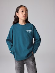 smALLSAINTS Teal Blue Oversized 100% Cotton Underground Long Sleeve Crew T-Shirt - Image 1 of 9