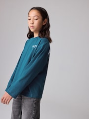 smALLSAINTS Teal Blue Oversized 100% Cotton Underground Long Sleeve Crew T-Shirt - Image 2 of 9