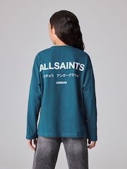 smALLSAINTS Teal Blue Oversized 100% Cotton Underground Long Sleeve Crew T-Shirt - Image 3 of 9