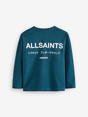 smALLSAINTS Teal Blue Oversized 100% Cotton Underground Long Sleeve Crew T-Shirt - Image 6 of 9