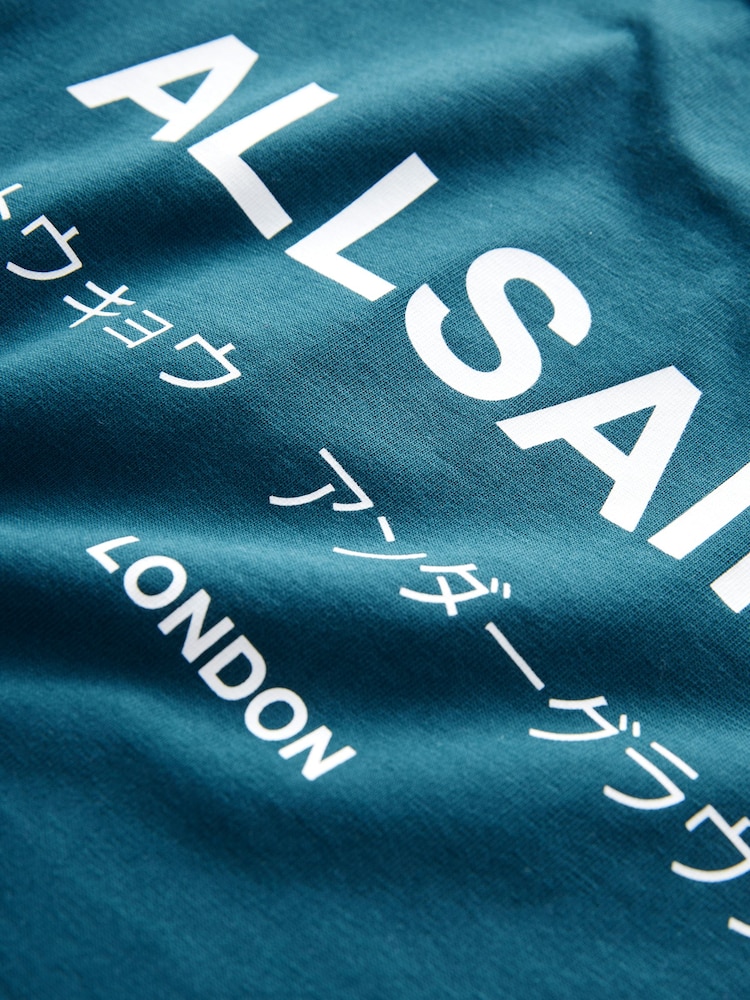 smALLSAINTS Teal Blue Oversized 100% Cotton Underground Long Sleeve Crew T-Shirt - Image 9 of 9