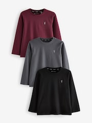 smALLSAINTS Black/Red Boys Brace Crew Long Sleeve 100% Cotton T-Shirts 3 Pack - Image 1 of 6