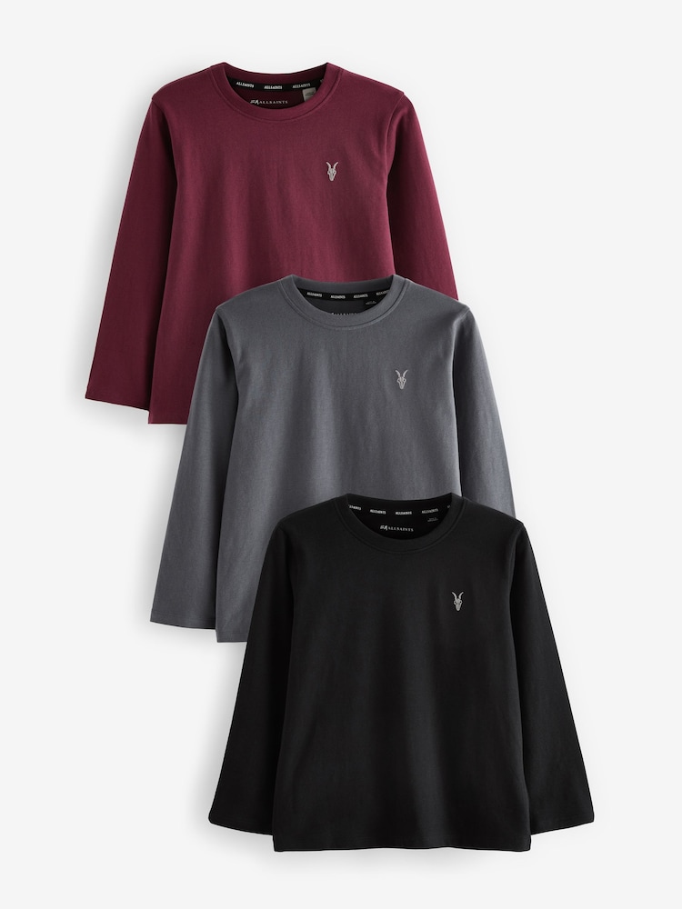 smALLSAINTS Black/Red Boys Brace Crew Long Sleeve 100% Cotton T-Shirts 3 Pack - Image 1 of 6