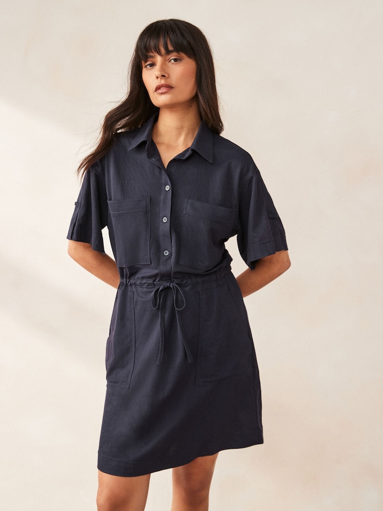 Blau & Marineblau - Mini-Kleid mit Kordelzug - Bild 1 von 5