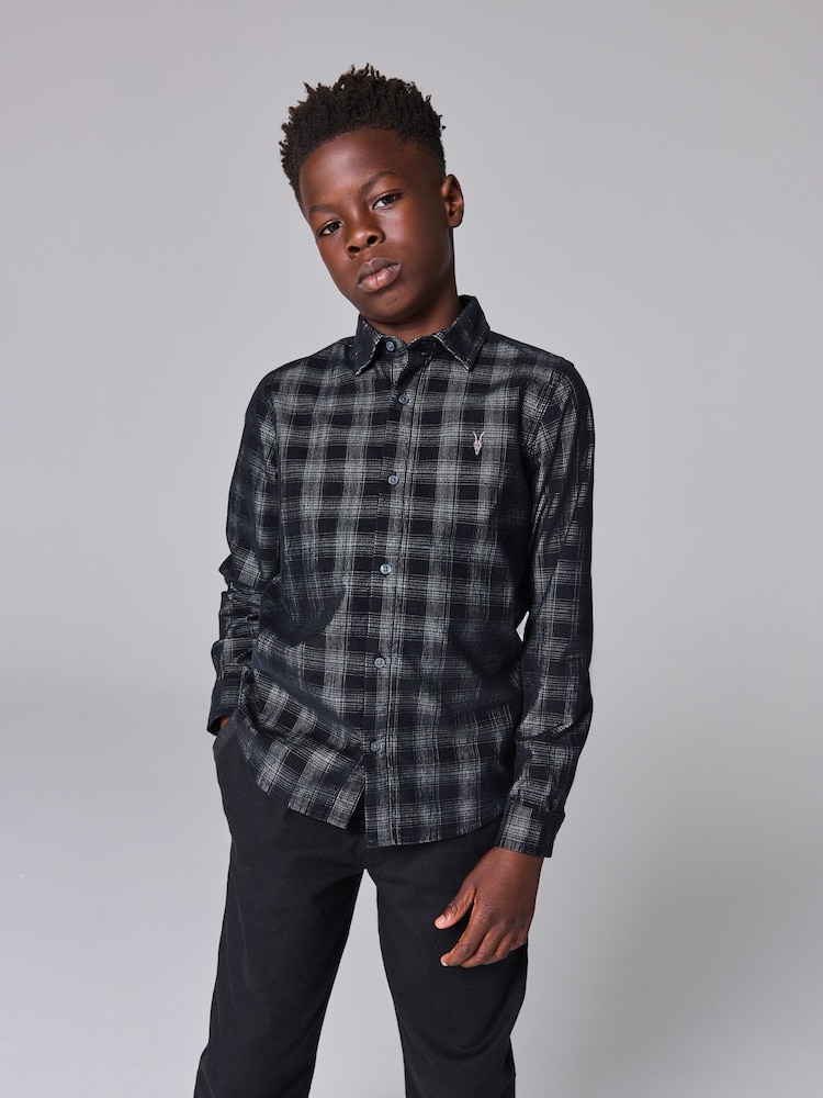 smALLSAINTS Black Boys 100% Cotton Eastburn Checked Corduroy Ramskull Shirt - Image 1 of 8 smALLSAINTS Black Boys 100% Cotton Eastburn Checked Corduroy Ramskull Shirt - Image 1 of 8