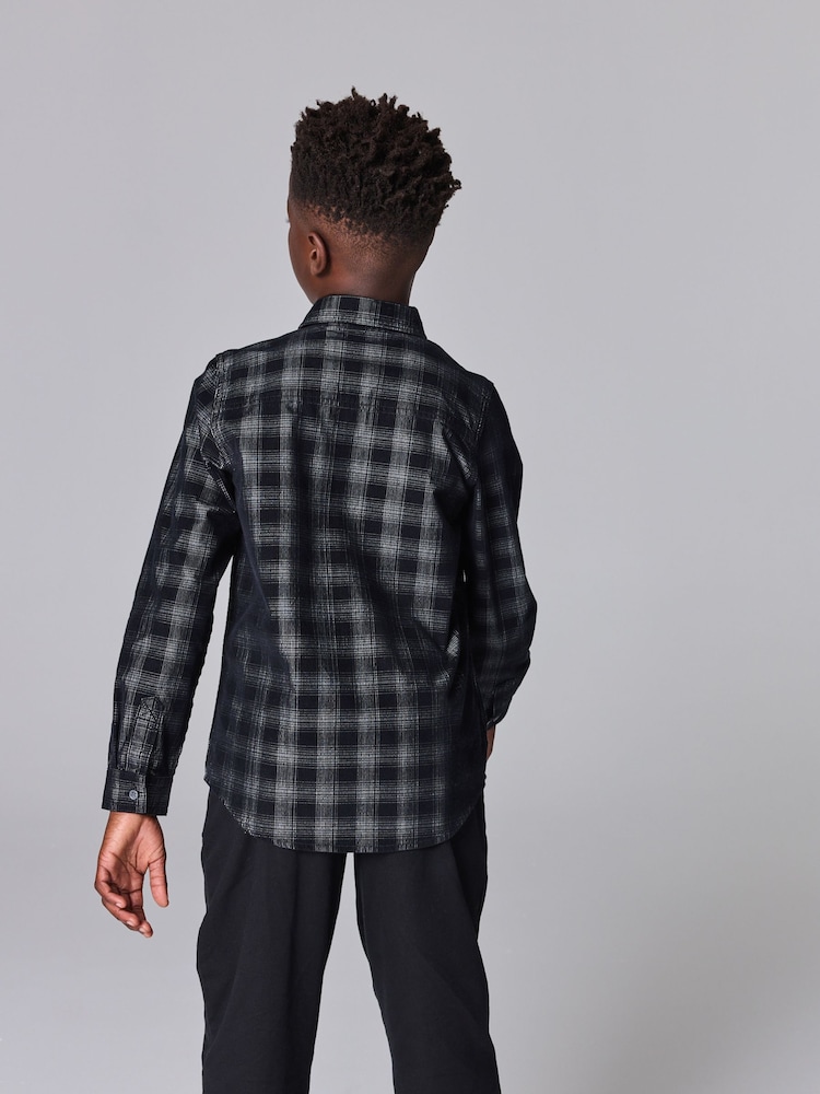 smALLSAINTS Black Boys 100% Cotton Eastburn Checked Corduroy Ramskull Shirt - Image 2 of 8