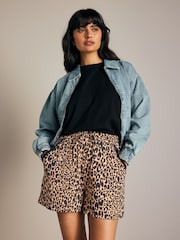 Leopard Print Elasticated Waist Jersey Shorts - Image 1 of 6