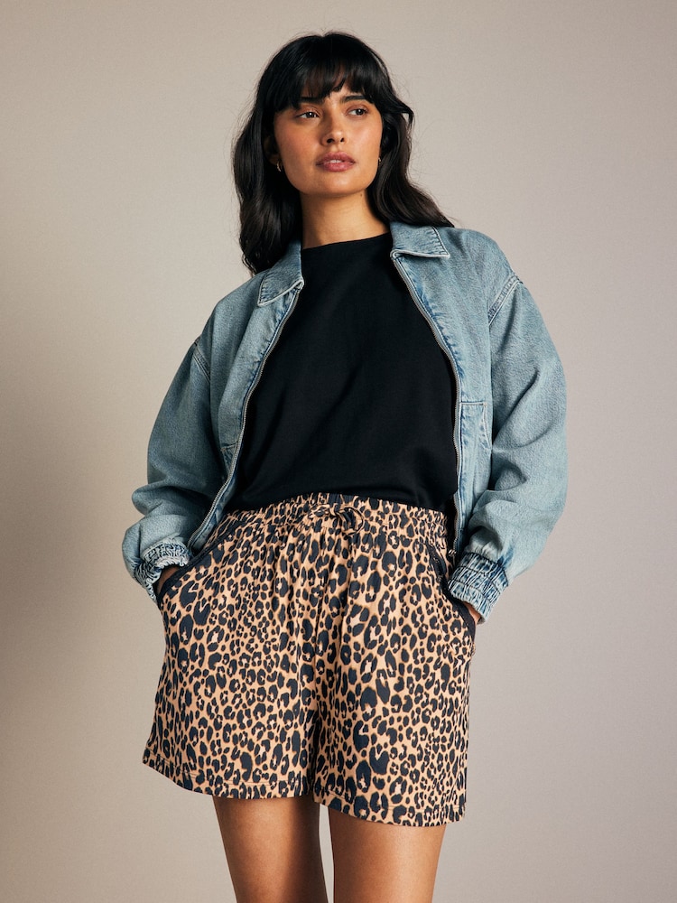 Leopard Print Elasticated Waist Jersey Shorts - Image 1 of 6