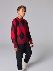 smALLSAINTS Red Boys Harley Brushed Argyle Knitted Jumper - Image 2 of 8