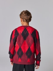 smALLSAINTS Red Boys Harley Brushed Argyle Knitted Jumper - Image 3 of 8