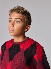 smALLSAINTS Red Boys Harley Brushed Argyle Knitted Jumper - Image 4 of 8