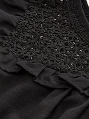 Black 100% Cotton Frill Sleeve Lace Insert Mini Dress - Image 6 of 6