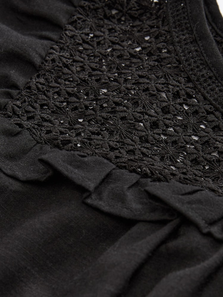 Black 100% Cotton Frill Sleeve Lace Insert Mini Dress - Image 6 of 6
