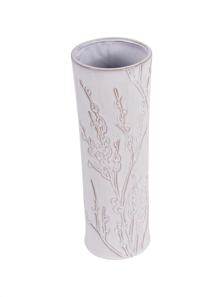 Laura Ashley White Pussywillow Antique White Stoneware Tall Vase - Image 2 of 4