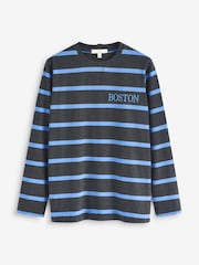 Charcoal Grey / Blue Boston Graphic Long Sleeve Heavyweight Crew Neck T-Shirt - Image 5 of 6