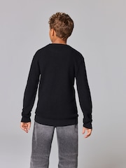 Schwarz - smALLSAINTS Boys Waffle Knitted Jumper - Image 2 of 7
