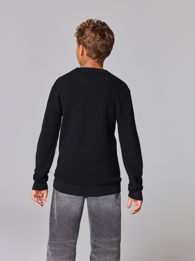 Schwarz - smALLSAINTS Boys Waffle Knitted Jumper - Image 2 of 7