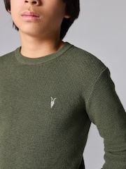 smALLSAINTS Khaki Green Boys Waffle Knitted Jumper - Image 3 of 7
