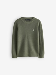 smALLSAINTS Khaki Green Boys Waffle Knitted Jumper - Image 4 of 7