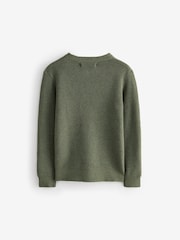 smALLSAINTS Khaki Green Boys Waffle Knitted Jumper - Image 5 of 7