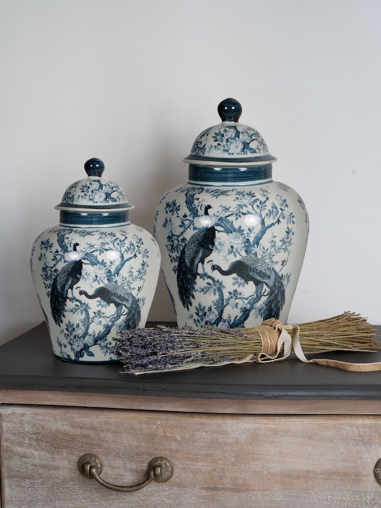 Laura Ashley Blue Belvedere Peacock Porcelain Ginger Jar - Image 2 of 6