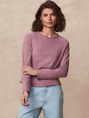 Multi Slubbed Raw Edge Long Sleeve Pretty 100% Cotton Top - Image 1 of 6