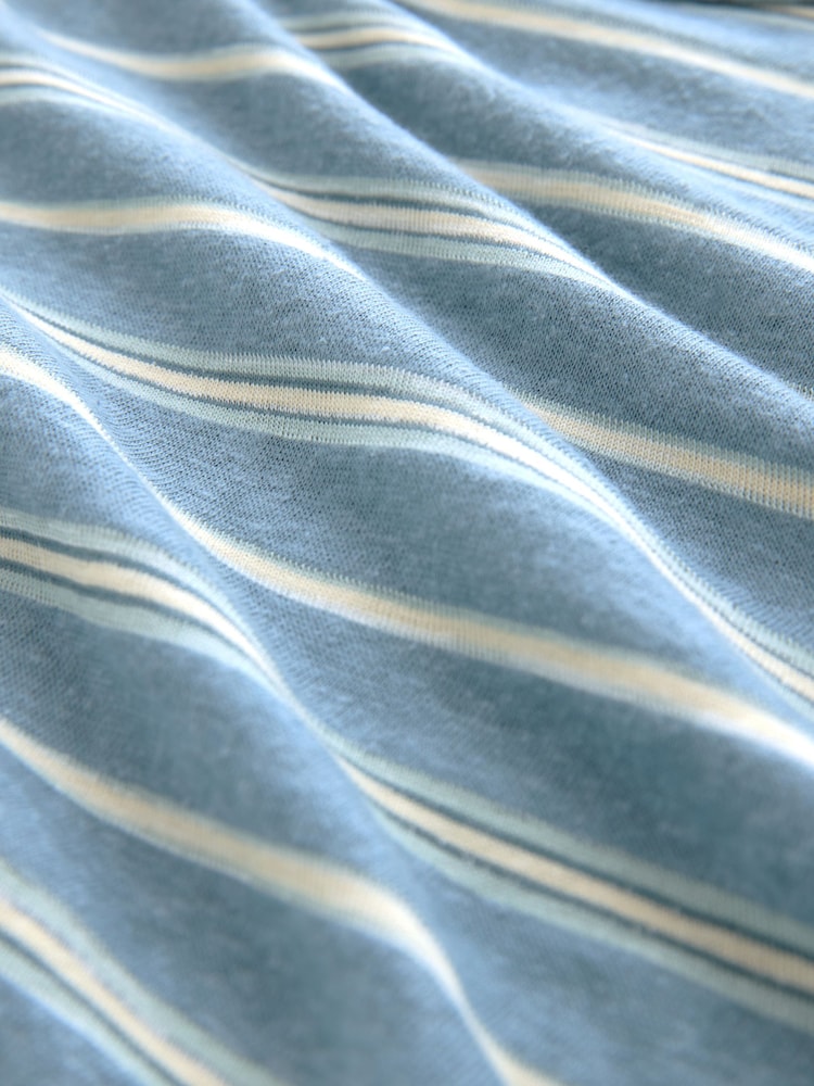 Blue Linen Look Cotton Rich Slub Raw Edge Long Sleeve Top - Image 6 of 6