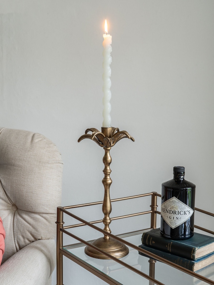 Laura Ashley Antique Brass Palm Tree Antique Gold Candle Holder - Image 2 of 6