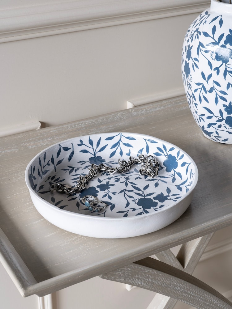 Laura Ashley White/Blue Papier Mache Hand Painted Westbourne Bowl - Image 1 of 5