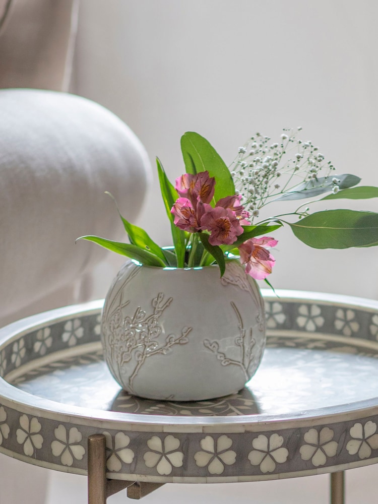 Laura Ashley White Pussywillow Antique White Stoneware Vase - Image 1 of 4