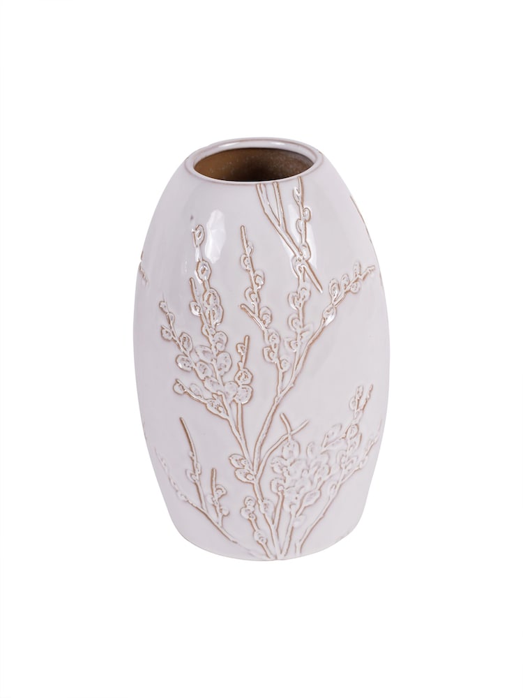 Laura Ashley White Pussywillow Antique White Stoneware Vase - Image 2 of 4