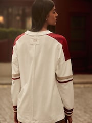 Red/Ecru 100% Cotton Seam Detail Long Sleeve Skater T-Shirt - Image 3 of 6