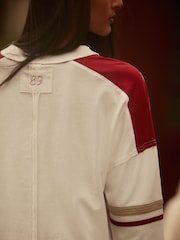 Red/Ecru 100% Cotton Seam Detail Long Sleeve Skater T-Shirt - Image 4 of 6