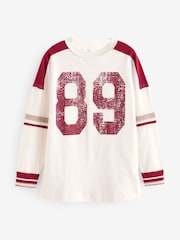 Red/Ecru 100% Cotton Seam Detail Long Sleeve Skater T-Shirt - Image 5 of 6
