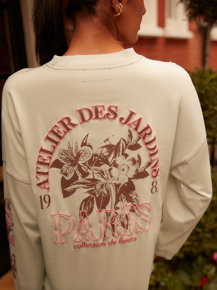 Sage Green 100% Cotton Seam Detail Long Sleeve Skater T-Shirt - Image 4 of 7