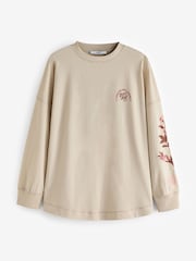 Sage Green 100% Cotton Seam Detail Long Sleeve Skater T-Shirt - Image 5 of 7