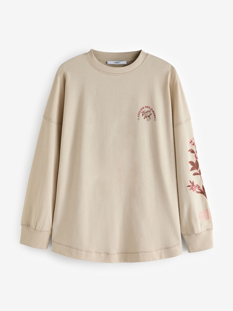 Sage Green 100% Cotton Seam Detail Long Sleeve Skater T-Shirt - Image 5 of 7