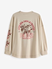 Sage Green 100% Cotton Seam Detail Long Sleeve Skater T-Shirt - Image 6 of 7