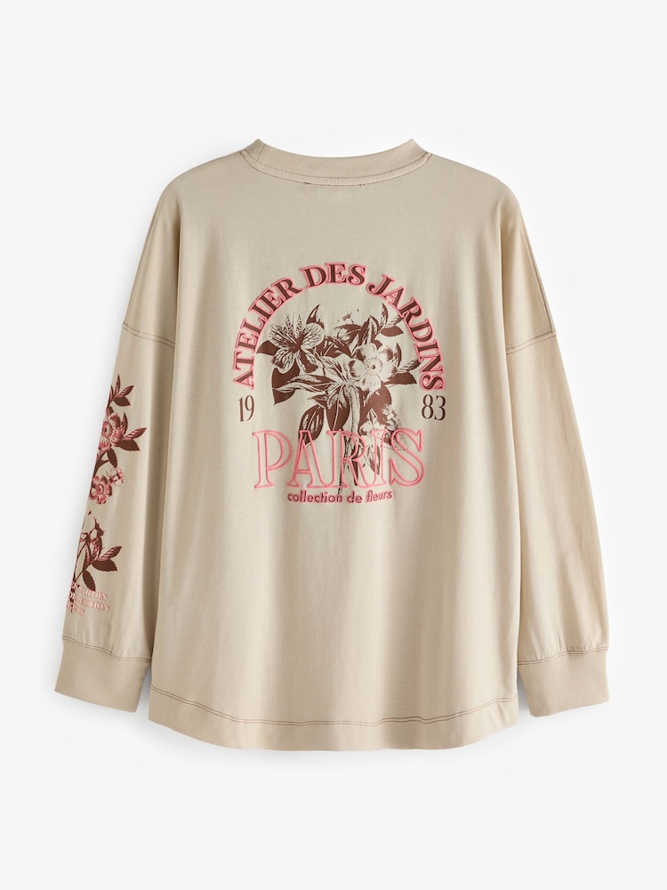 Sage Green 100% Cotton Seam Detail Long Sleeve Skater T-Shirt - Image 6 of 7