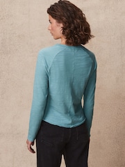 Pink Slubbed Raw Edge Long Sleeve Pretty 100% Cotton Top - Image 2 of 6