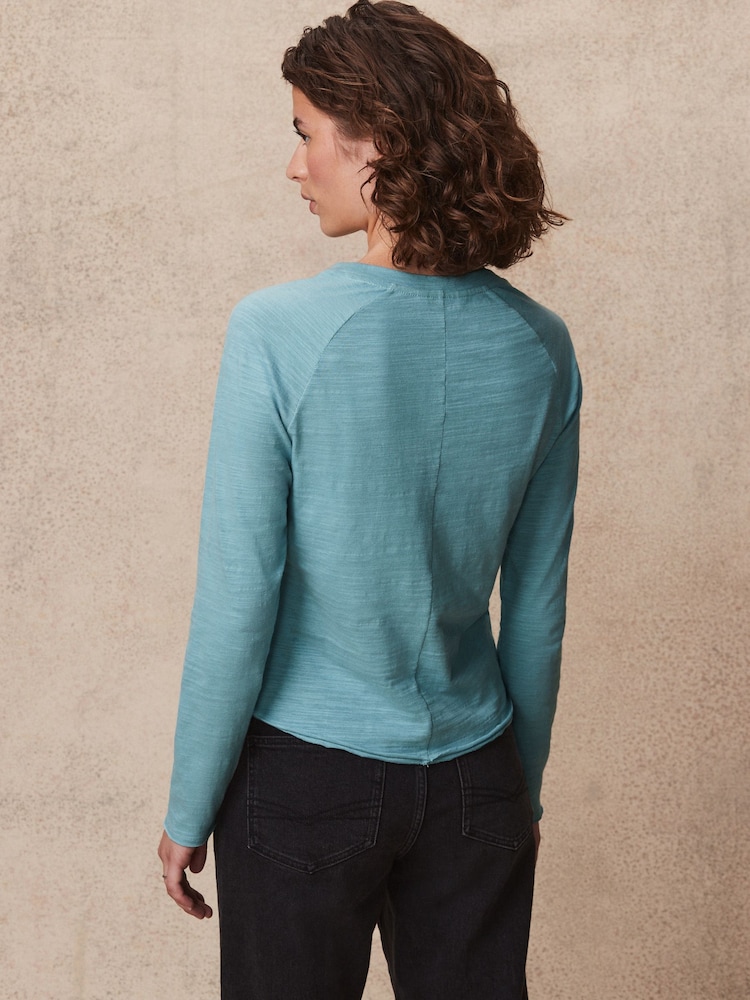 Pink Slubbed Raw Edge Long Sleeve Pretty 100% Cotton Top - Image 2 of 6