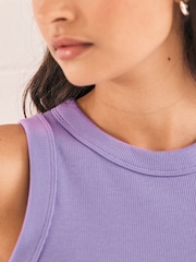 Purple Ribbed Racer Tank Vest Sleeveless Top - Image 3 of 5