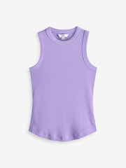Purple Ribbed Racer Tank Vest Sleeveless Top - Image 4 of 5