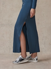 Indigo Blue Scoop Neck Long Sleeve Stretch Rib Maxi Dress - Image 5 of 7