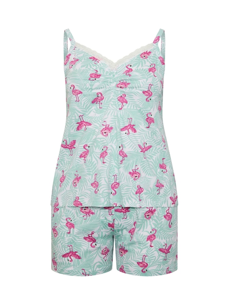Yours Curve Green Flamingo Cami & Short Pyjamas Set - Image 5 of 5 Yours Curve Green Flamingo Cami & Short Pyjamas Set - Image 5 of 5