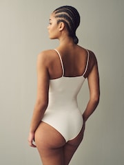 Ecru White Thin Strap Sleeveless Polyamide Bodysuit - Image 3 of 7