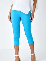 Roman Light Blue Chrome Cropped Stretch Capri Trousers - Image 1 of 5