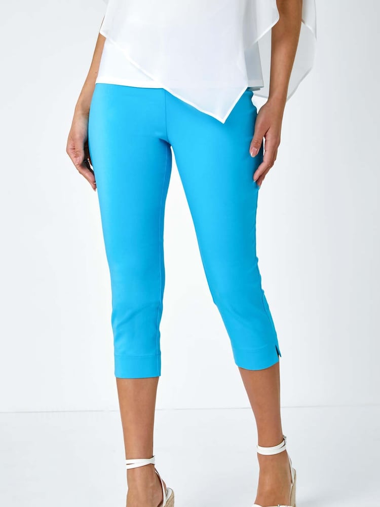 Roman Light Blue Chrome Cropped Stretch Capri Trousers - Image 1 of 5